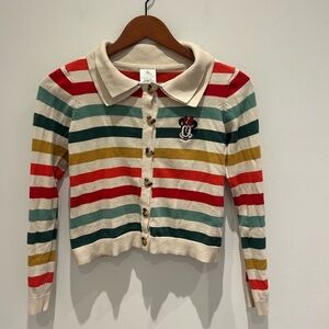 Disney Striped Polo Cardigan in Cream, Red, Green Size 9/10